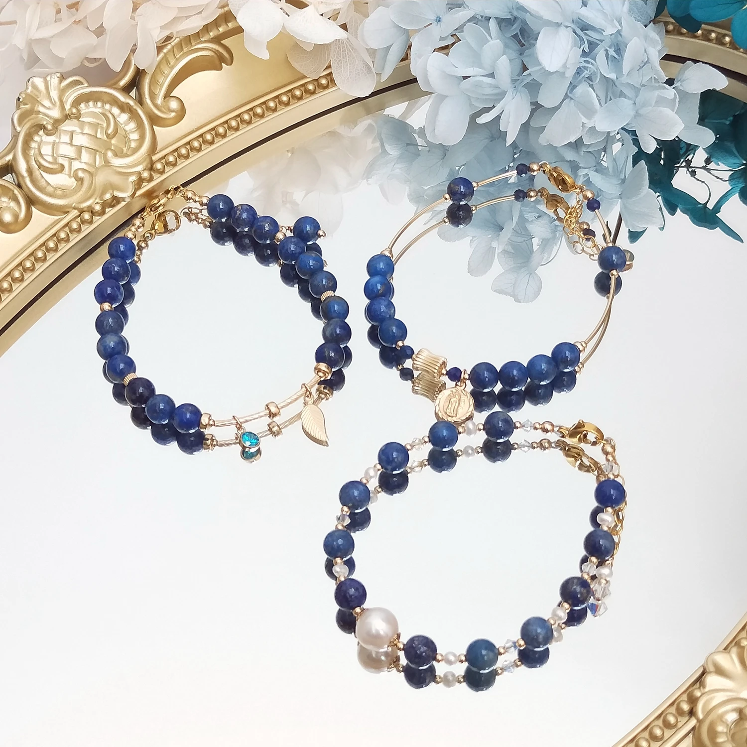 

Lii Ji Natural Lapis Lazuli 6MM Freshwater Pearl 14K Gold Filled Charms Bracelet Handmade Bohe Fashion Jewelry For Female