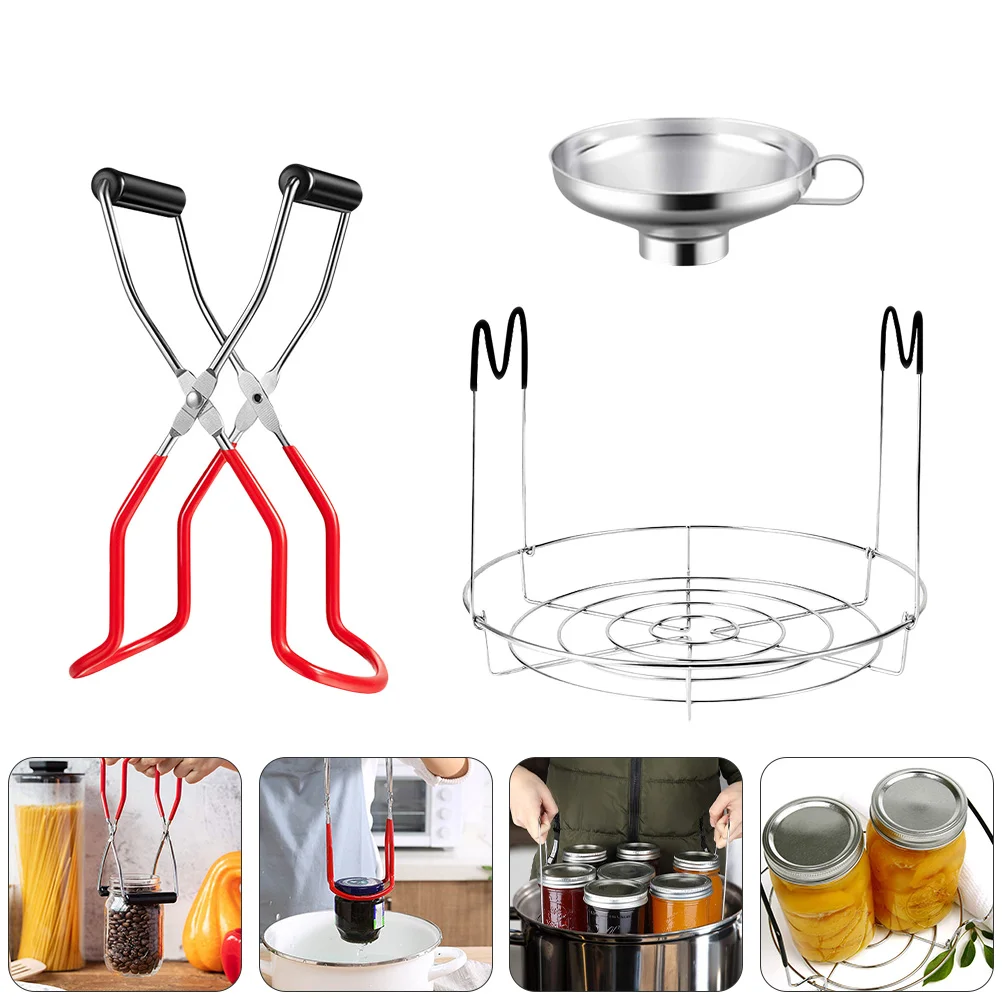 

3Pcs Home Stainless Steel Jar Canning Lifter Canning Funnel Canning Rack Set