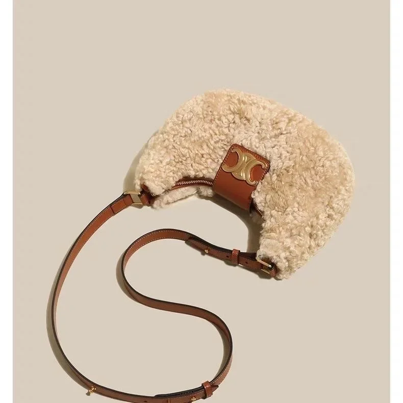 Новинка 2023 сумка для подмышек из овечьей шерсти женская через плечо зимняя