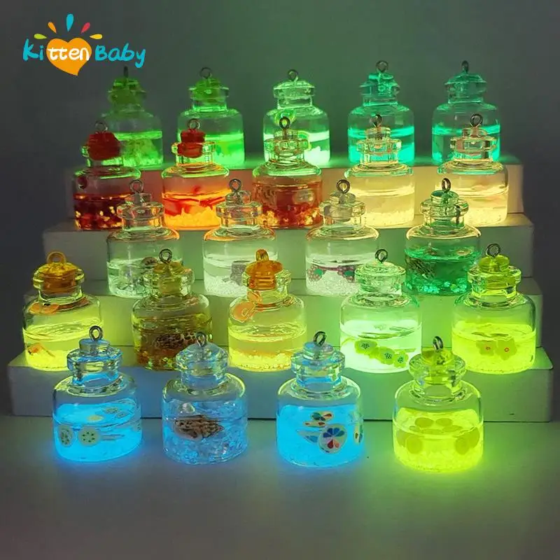 

2Pcs Dollhouse Miniature Glow in the dark Luminous Party DIY Wishing Bottle Fluorescent Toys Noctilucan sand light Glass Bottle