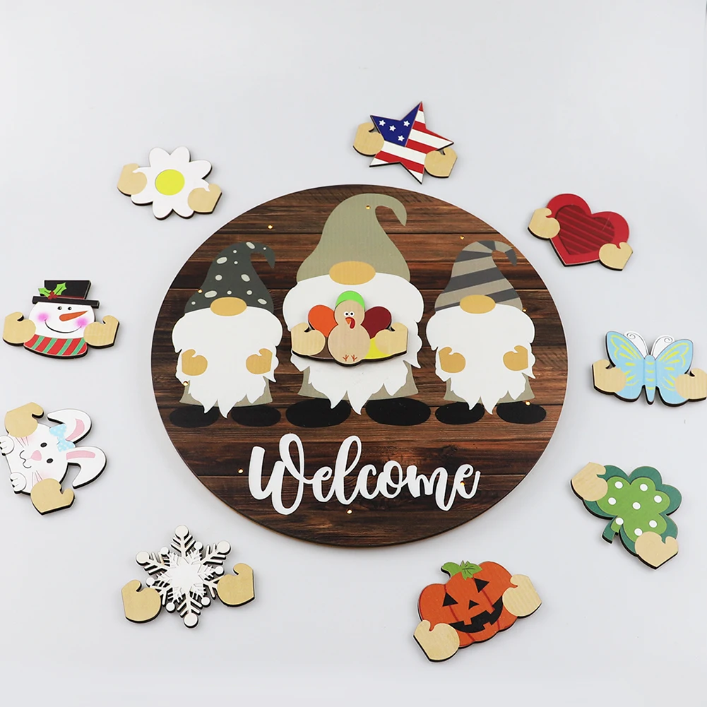 

Деревянная подвеска с карликом, настенное украшение для окна, домашний декор, вешалка для двери гном, сезонный знак приветствия светодиодны...