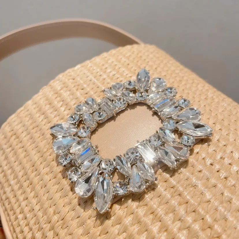 Diamonds Straw Bag Designer Bucket Bags for Women Purses and Handbags Fashion Brands Woven Bag Mini Shoulder Bag Female Clutch