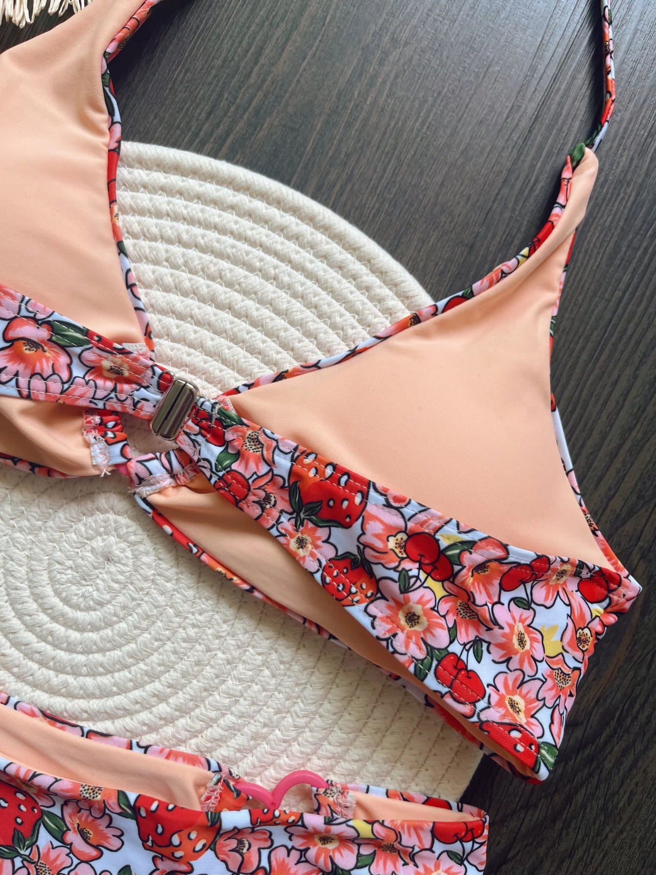 Пикантный комплект бикини женский красный купальник пуш-ап с цветочным принтом