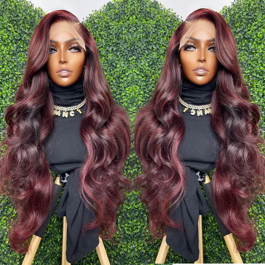 13x4 Loose Body Wave Wig Burgundy Lace Front Human Hair Wigs For Women Brazilian 99j Pre Plucked Hair Wigs Body Wave Frontal Wig