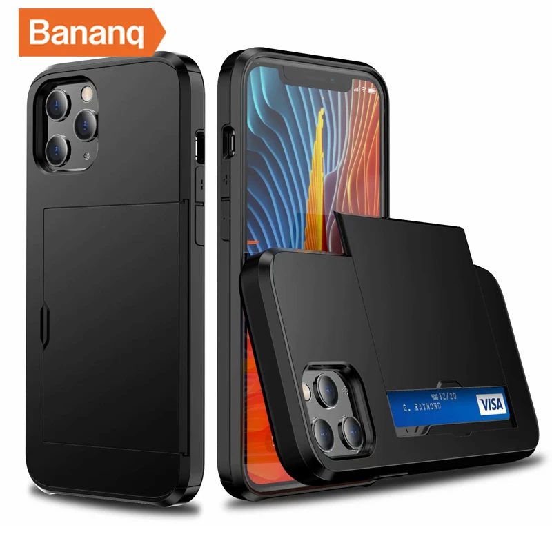 

Bananq Slide Card Slot Phone Case For iPhone 11 12 13 14 Pro Max Mini X XR 6S 6 7 8 Plus SE Shockproof Card Bag Cover