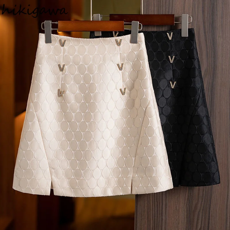 

High Waist A-line Skirt Women Temperament Office Lady Jupe 2023 Faldas Mujer De Moda Korean Fashion Jacquard Vintage Skirts