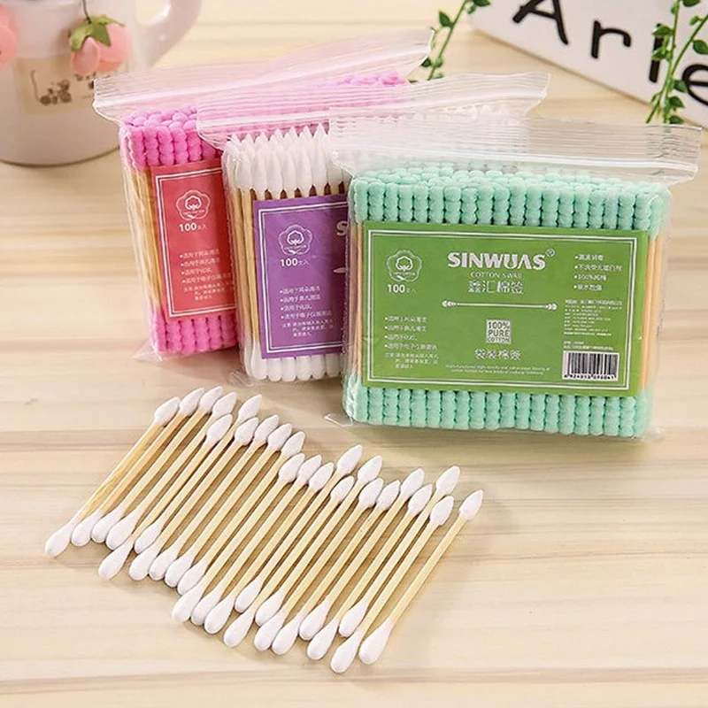 

100Pcs Double Head Cotton Swab Microbrush Cosmetic Makeup Cotton Swab Cleaning Tips Ear Buds Cleaning Tools