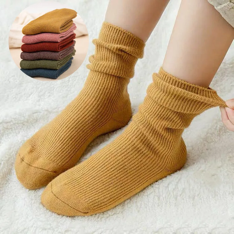 

Autumn And Winter New Children's Long Stockings Retro Solid Color Boys And Girls Warm Socks Sweat-Absorbent And Breathable