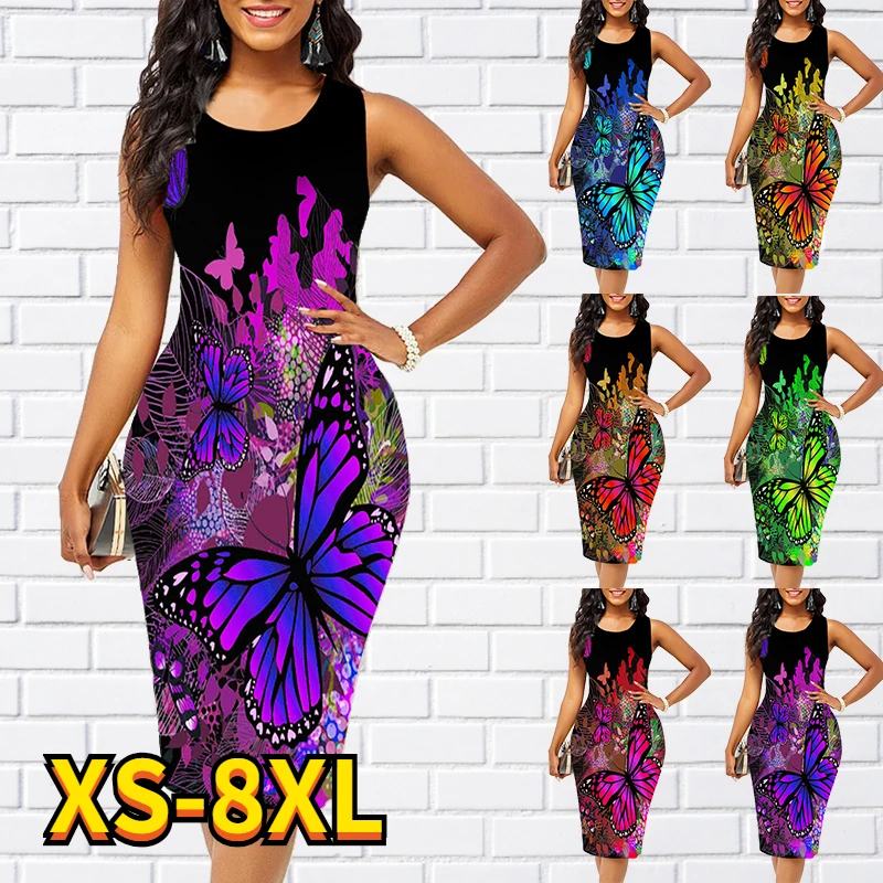 

new Women's Shift Dress Knee Length Dress fashion Sleeveless Floral Print dress Summer round Neck Casual Classic 2022 8XL