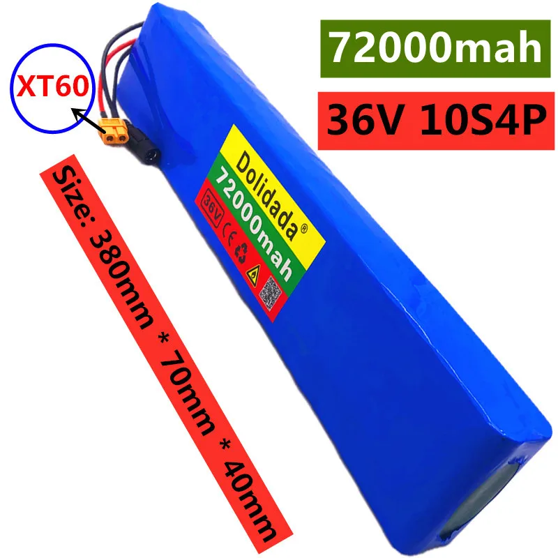 

36V 10S4P 72Ah 600W High power 72000mah capacity 18650 lithium battery pack ebike electric car bicycle motor scooter 20A BMS