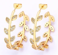 golden branches and leaves earrings micro inlaid zircon earrings fashion ladies c shaped face thinning party ear jewelry geometr