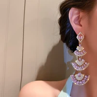 exquiiste vintage green crystal drop earrings for women oversize long tassel dangle earrings statement wedding jewelry