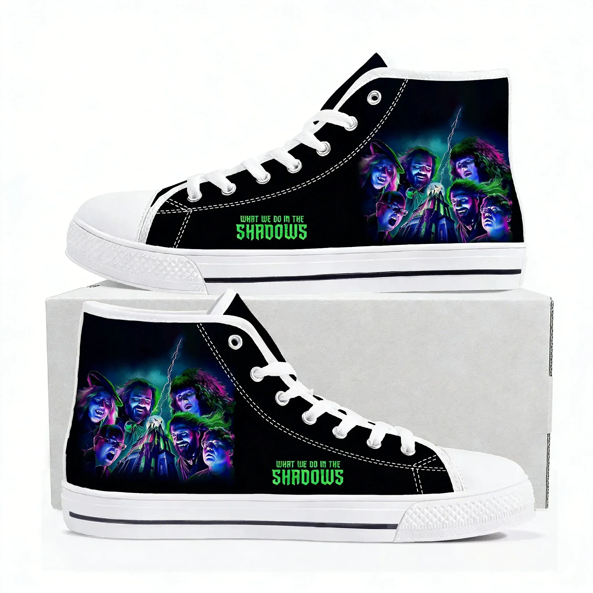 Фото Кроссовки What We Do in The Shadows High Top, высококачественные, мужские, женские, подростковые, из канваса, повседневные, с узорами, обувь на заказ №1