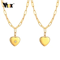 vnox delicate star stamp heart necklaces for women gold tone stainless steel rectangle paper clip chain collar jewelry