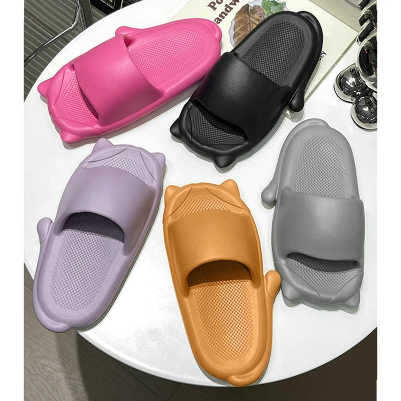 Couples Bathroom Slipper Women Home Wearing Cartoon Lovely Cat Slipper Summer Beach Slides Soft Cloud Flip Flops Non-Slip Shoes