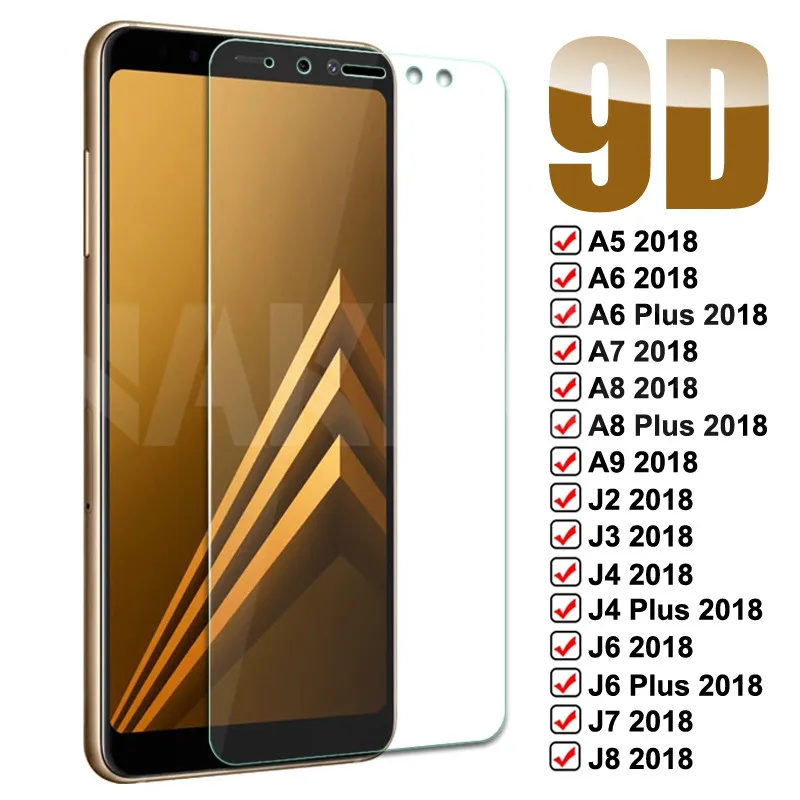 

9D Tempered Glass on the For Samsung Galaxy A5 A7 A9 J2 J3 J7 J8 2018 A6 A8 J4 J6 Plus 2018 Screen Protector Glass Film Case
