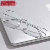 chashma women diamond trimmed eyeglasses men rimless glasses frame clear lenses quality optical crystal pure titanium eyewear