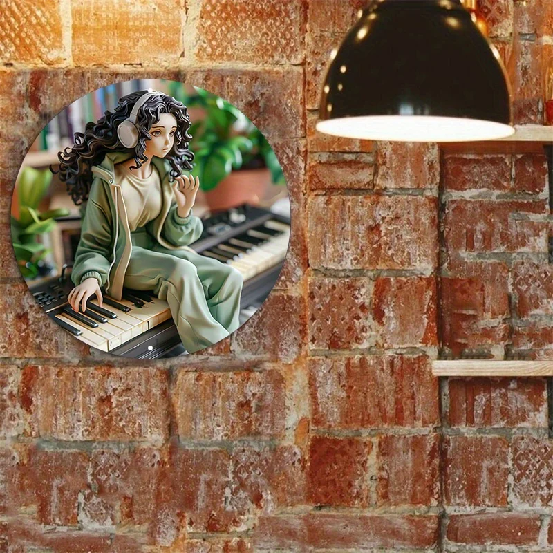 Круглая алюминиевая настенная вывеска молодая женщина со скрепленными волосами