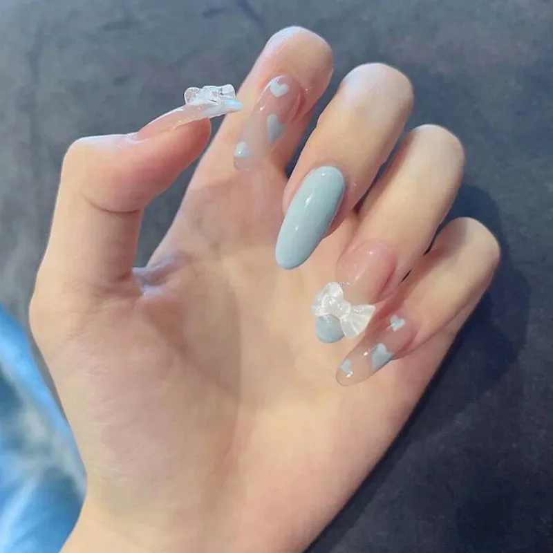 

Net Celebrity Hot-selling Ultra-thin Waterproof Peach Heart Fake Nail Patch Fashion Ins Manicure Bow Wear Nail