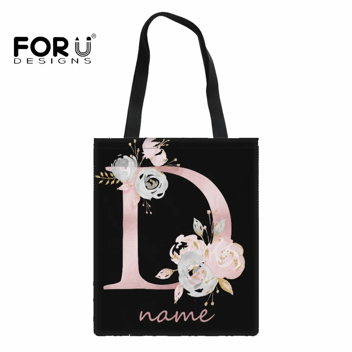 FORUDESIGNS Reusable Shopping Bags 26 Letters Design Custom Name Handbag Women Totes Fashion Organizer Shopper Shoulder Bag