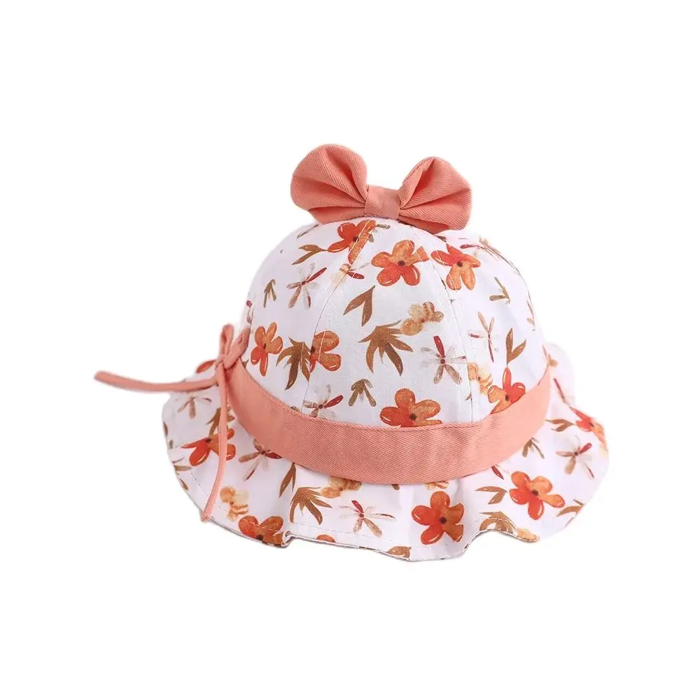 

2023 Autumn Cute Cotton Baby Girls Hat Floral Bucket Cap With Bow Infant Fisherman Caps Princess Headwear Acccessories 3-24M