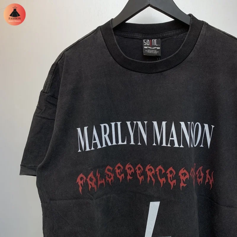 Мужская женская футболка с круглым вырезом 1:1 Мэрилин Мэнсон мотая винтажная