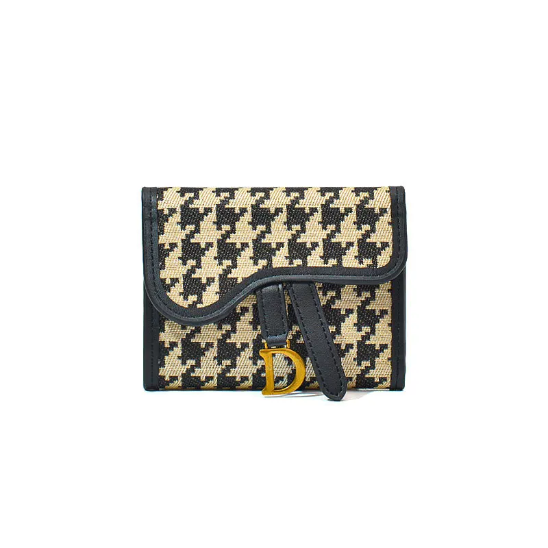 2023 New Retro Fashion Contrast Folding R Lines Printed Short  Small Bag Luxury Femaler Card Holder Coin Purse