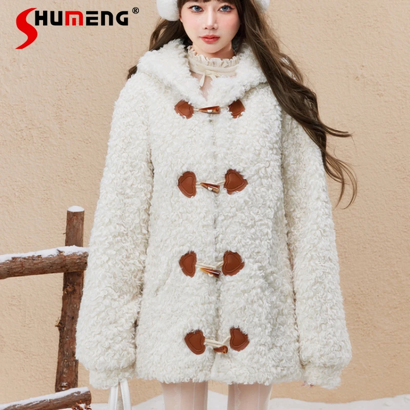 

2023 Autumn And Winter New Women's Cute Cartoon Coat Sweet Slimming Versatile Casual Long Sleeved Lamb Wool Top Jaqueta Feminina