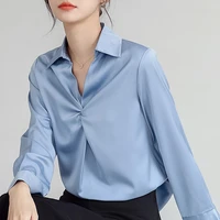 2022 spring and autumn new satin imitation silk vertical feeling shirt hong kong style ins fashion shirt trend