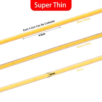 Super Thin 5mm COB LED Strip 384LEDs/m Soft Flexible DC12V/24V Light Bar Warm Cold White for Decor Lighting 3000K 4000K 6000K 3