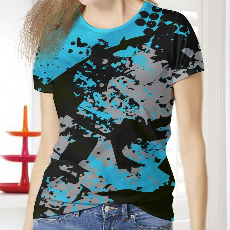 

Women T-Shirt Tees Graffiti Painting Luxury Round Neck Fun Unisex Short Sleeve O-Neck Summer Blouses Woman Camisetas Oversized