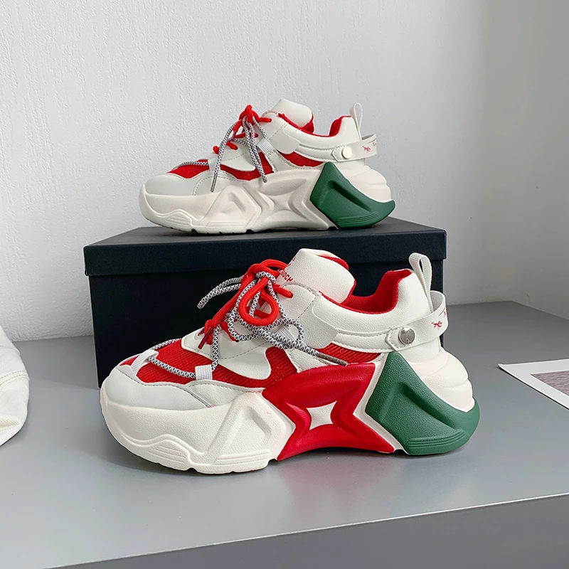 

Women Fashion Blue Sneakers 2022 Summer Platform Chunky Casual Shoes Brand Old Dad Shoes Woman Vulcanized Shoes White 5cm