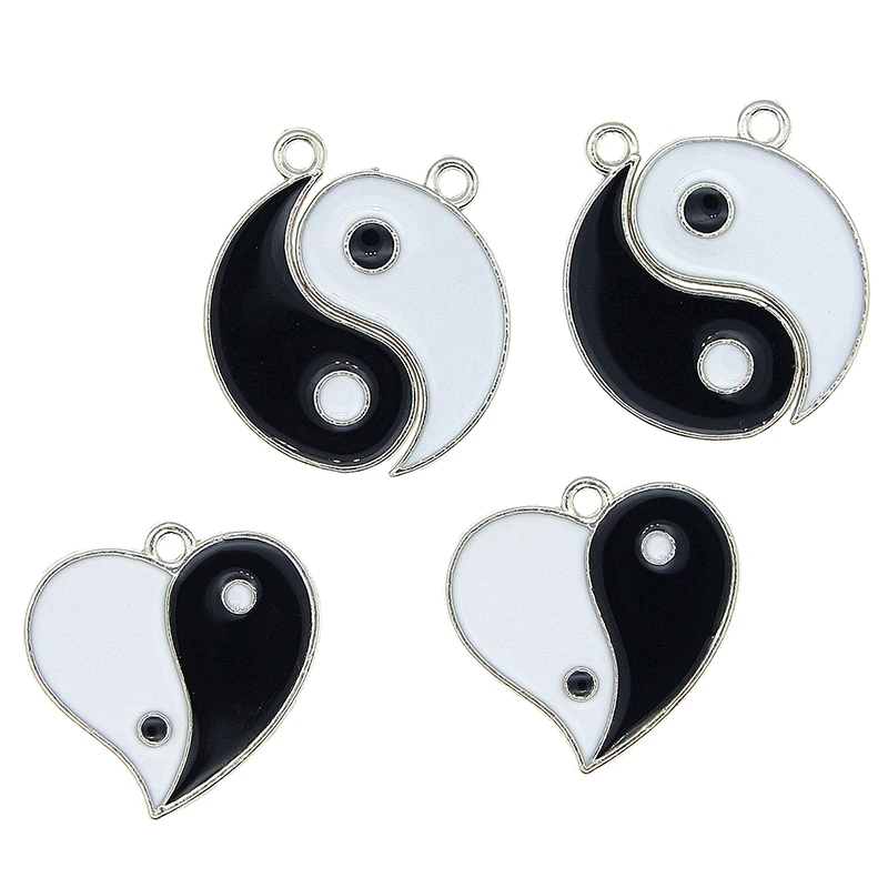 

10pcs/lot Taiji Yin Yang Gossip Heart black and white combination Enamel Charms 13*24mm For Necklace & Pendant Jewelry Making