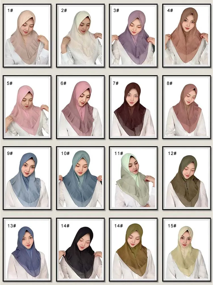 Muslim Women Plain Double Chiffon Khimar Hijab Caps Scarf Headcover Prayer Garment Headscarf Dubai Saudi Turkey Malay Turban