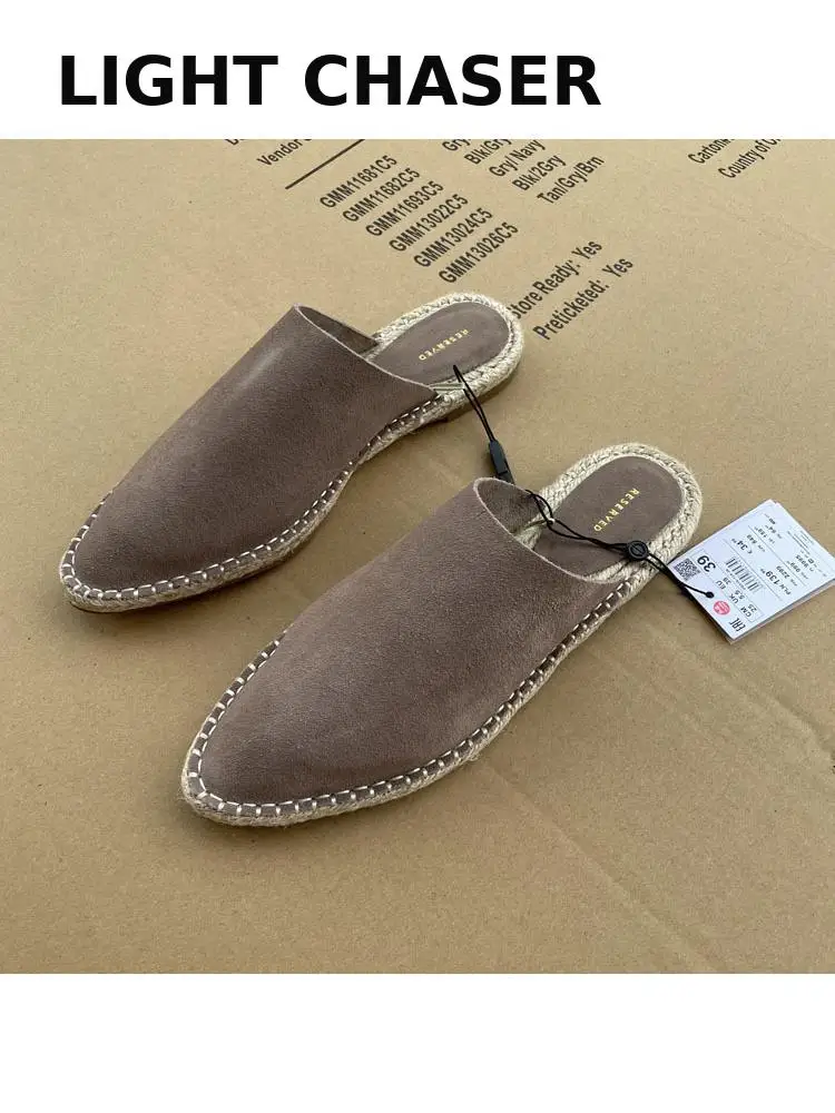 Casual Fisherman Leather Shoes 2022 One Pedal Flat Bottom Women's Baotou Muller Sandals And Slippers Large Size Women's Shoes