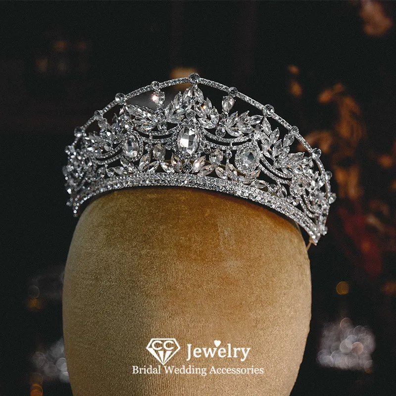 

CC Bridal Crown Women Hair Accessories Wedding Hairwear Engagement Headpiece 100% Handmade Crystal Shining Diadem Headband AN359