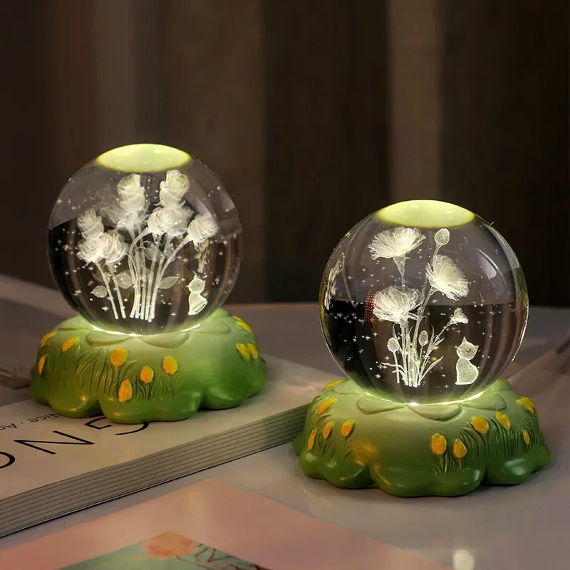 Rose Countryside Style New interior Carved Crystal Ball Night Light Atmosphere Resin Handicraft Decoration Gift