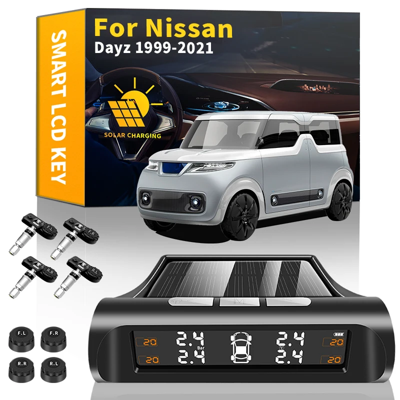 

Car TPMS Tire Pressure Monitoring Systems Solar Power Digital LCD Display Security Alarm Tire Sensor For Nissan Dayz 1999-2021