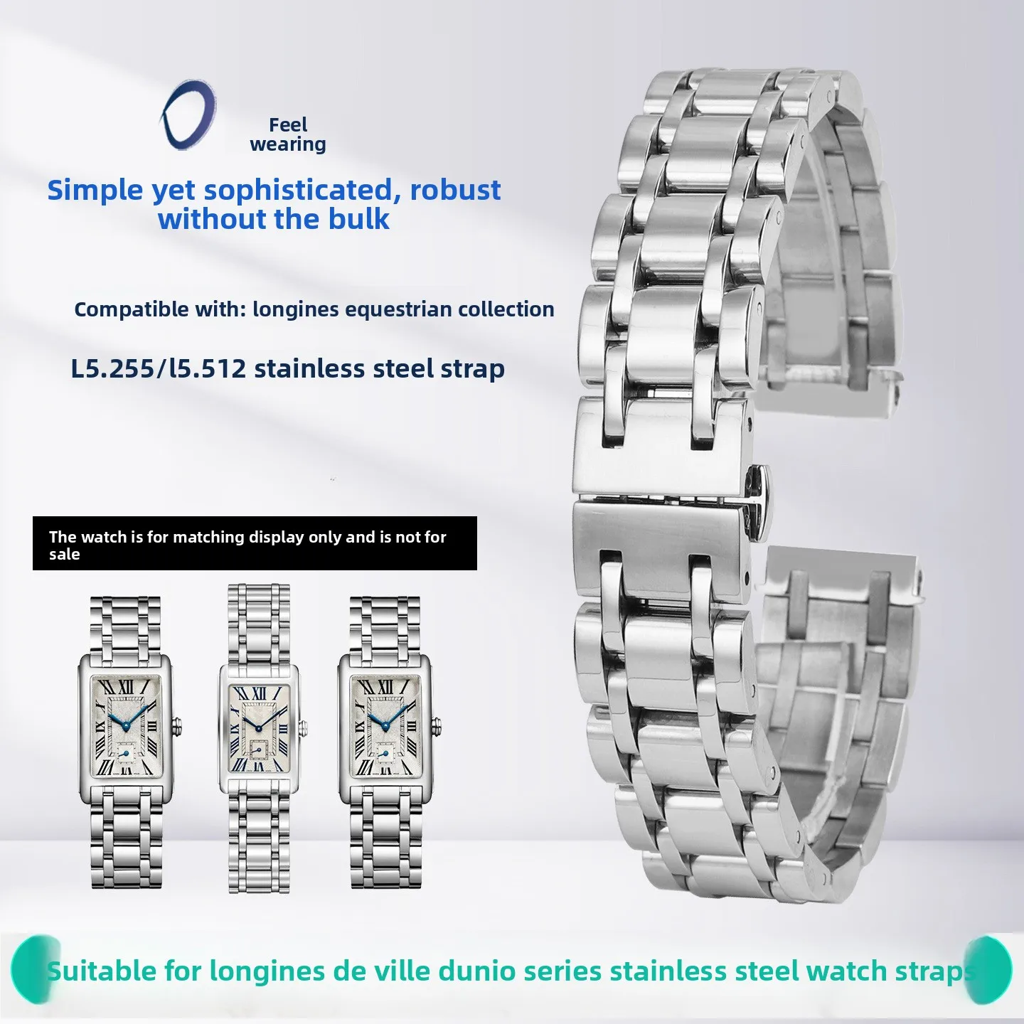 Фото Высококачественный металлический ремешок для часов 15 мм 17 мм для Longines DolceVita серии L5.255 L5.512.4, женский браслет из нержавеющей стали. №3