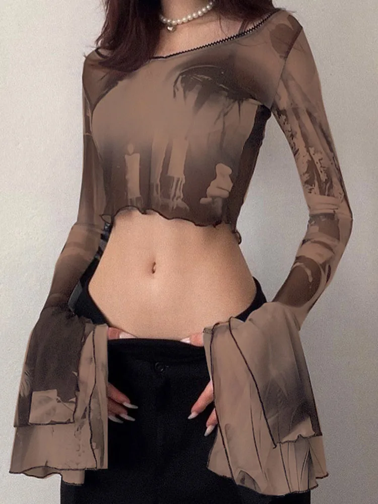 Женские укороченные топы в стиле панк с эстетическим принтом готические