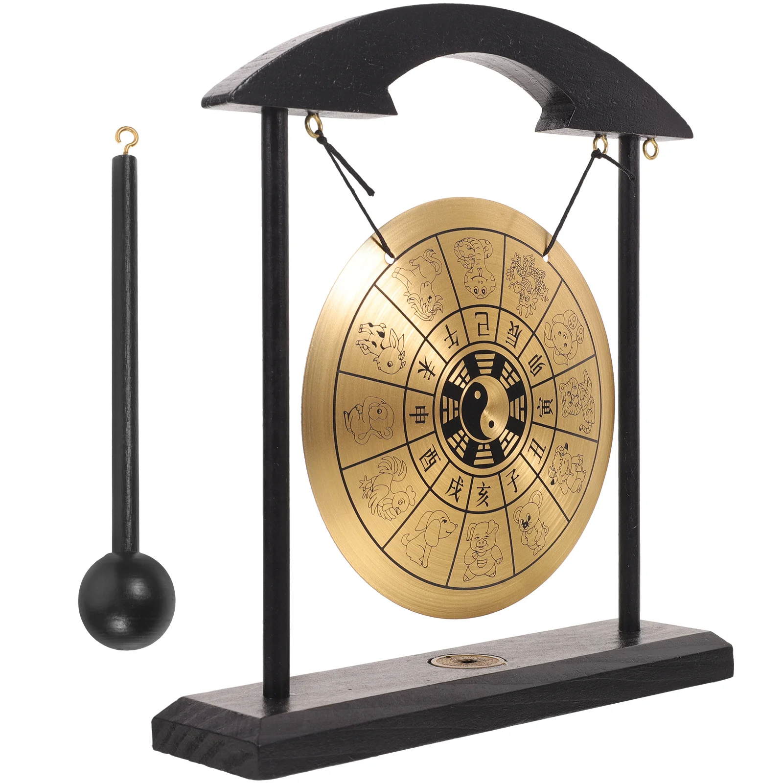 

Gong Chinese Desktop Vintage Decor Ornament Table Copper Bell Traditional Zodiac Dragon Deskinstrument Meditation Home Hand