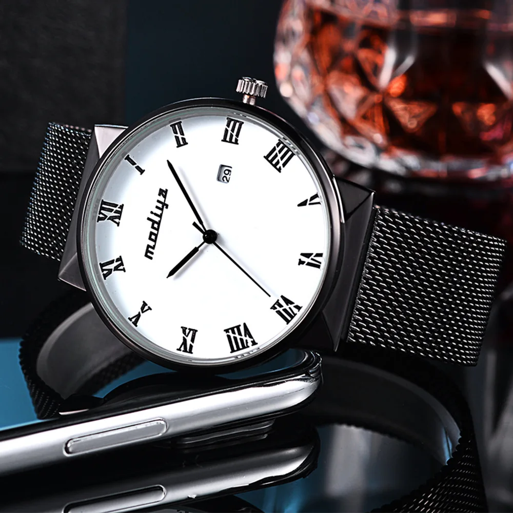 

MODIYA новые мужские часы, модные кварцевые часы с календарем и римскими шкалами