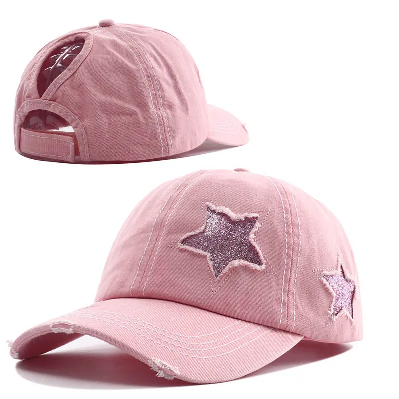 

Doitbest Women Ponytail Baseball Cap Men Summer Sun Hat Female Pentagram sequins Hip Hop Casual Adjustable gorras Snapback Hats