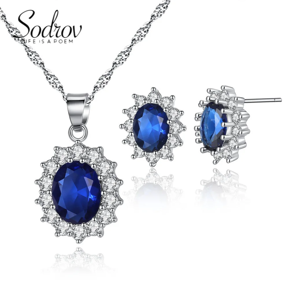 

Blue Zircon Jewelry Set Necklace Earrings Two Piece Set Jewelry for Women