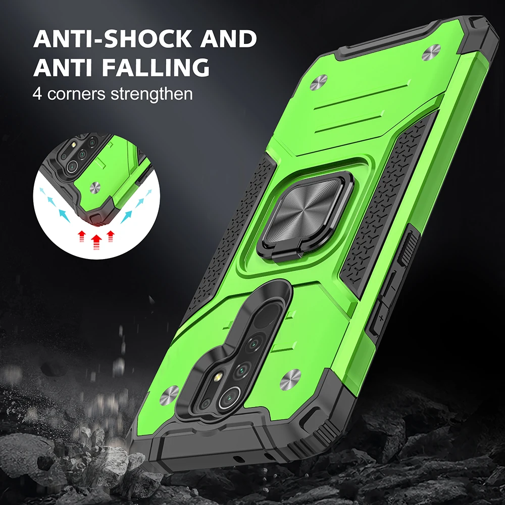 

Luxury Shockproof Case For Xiaomi Redmi Note 10 10S 9 Prime 9S 8 K30 Pro 9A 9C 8A 5G With Ring Phone Holder Magnetic Phone Case