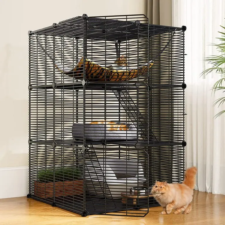 

Cat Cage Cat Enclosures Cat Kennel with Extra Large Hammock for 1-2 Cats, Ferret, Chinchilla, Rabbit, Small Animals Large Dog Ke