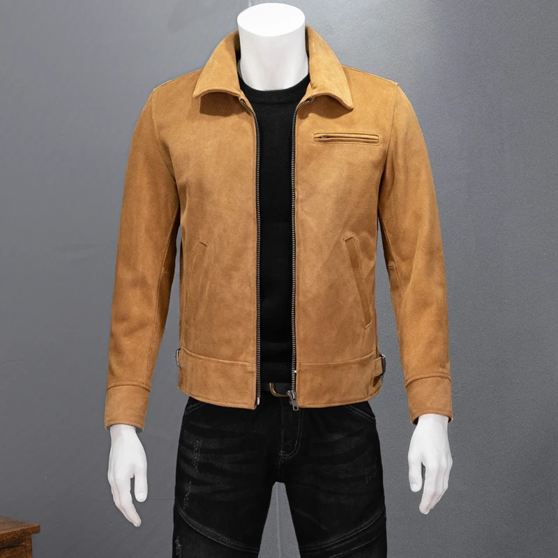 

Free shipping.Sales.Mens thick genuine leather jacket.Classic Rider cow suede coat.fashion1930 style leather cloth.quality