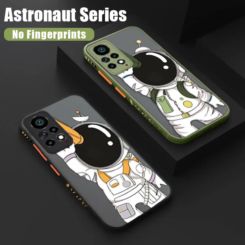 Space Astronaut Matte Case For Xiaomi Redmi Note 11 10 9 Pro 11s 10s 9s 11E Mi 11T 10T 11 Lite 5G NE Poco F3 X3 M3 Pro 5G Cover