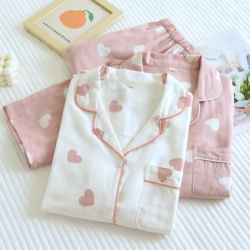 

Pajama Sleeve Two Cotton Women's Home Set Love New Sweet And Autumn Long 2023 Lovely Set Piece Spring Pants Furnishing