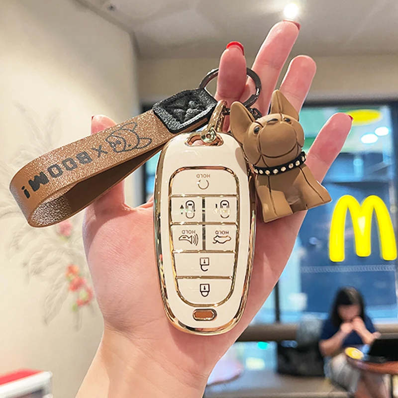 

5 7 Buttons TPU Car Key Case for 2022 2021 2020 Hyundai Sonata Santa fe 2023 Tucson Fit 2023 Hyundai Palisade Bulldog Keychain
